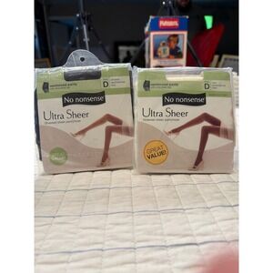 No Nonsense Ultra Sheer Pantyhose Lot of 2 Size D Off Black Ivory Reinforced Toe